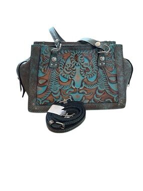 Patricia Nash Corana Satchel in Turquoise Distressed Leather